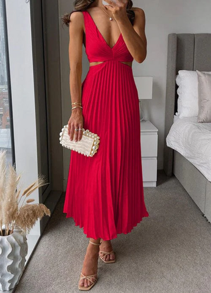 MAUREEN / PLEATED CUT-OUT MAXI DRESS