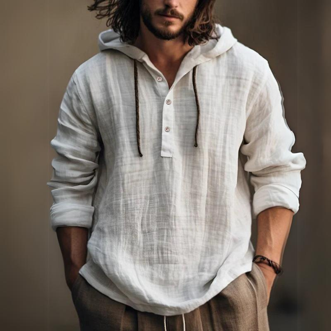 WILLIAM /  LINEN PULLOVER WITH HOOD