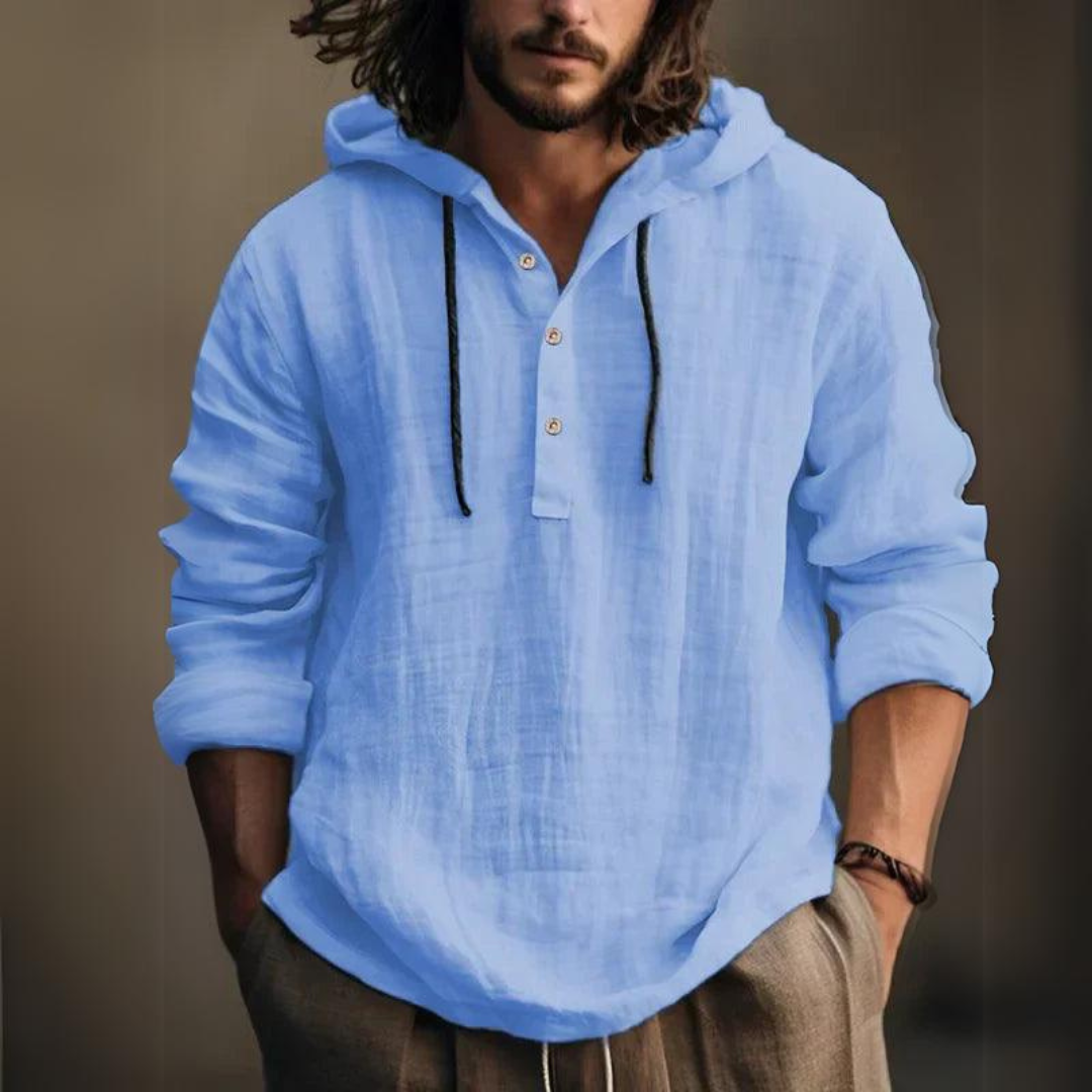 WILLIAM /  LINEN PULLOVER WITH HOOD