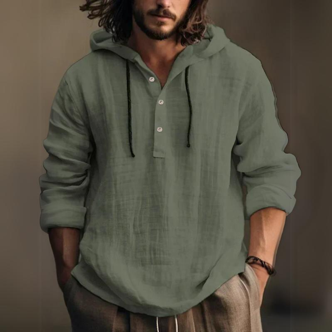 WILLIAM /  LINEN PULLOVER WITH HOOD