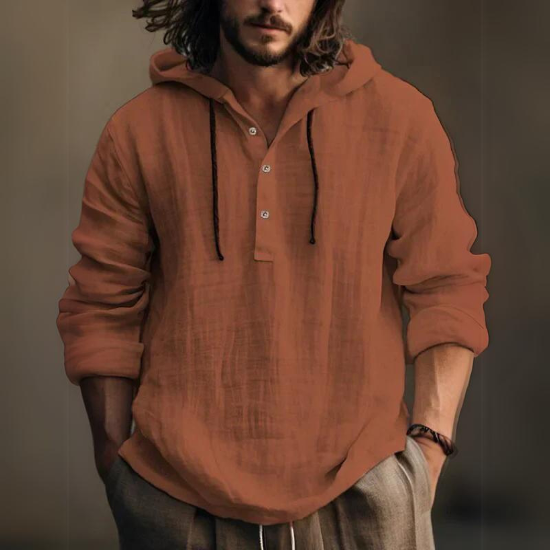 WILLIAM /  LINEN PULLOVER WITH HOOD