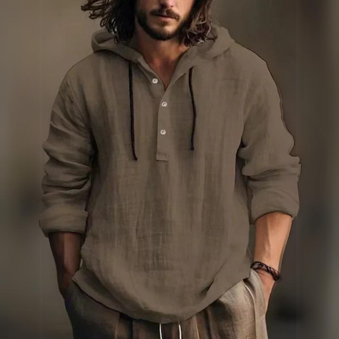 WILLIAM /  LINEN PULLOVER WITH HOOD