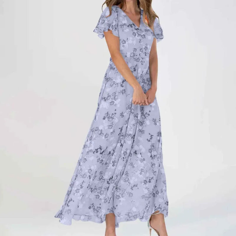 LYNN / V-NECK RUFFLE MAXI DRESS