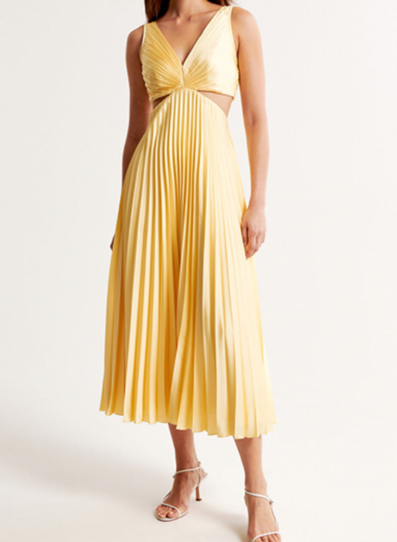 MAUREEN / PLEATED CUT-OUT MAXI DRESS