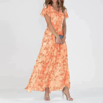 LYNN / V-NECK RUFFLE MAXI DRESS