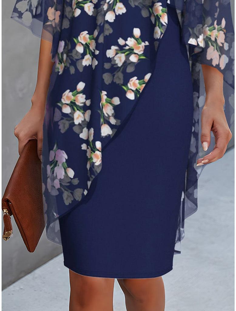 MYLENE / ELEGANT PENCIL DRESS WITH FLORAL TUMMY COVERAGE